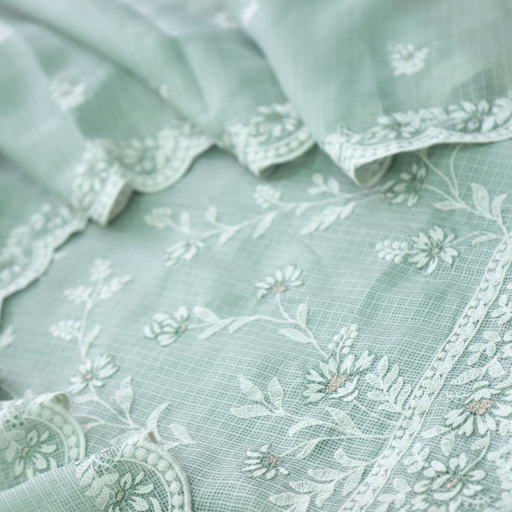 Mahi Sage Green All Over Thread Embroidered Kota Doriya suit Set