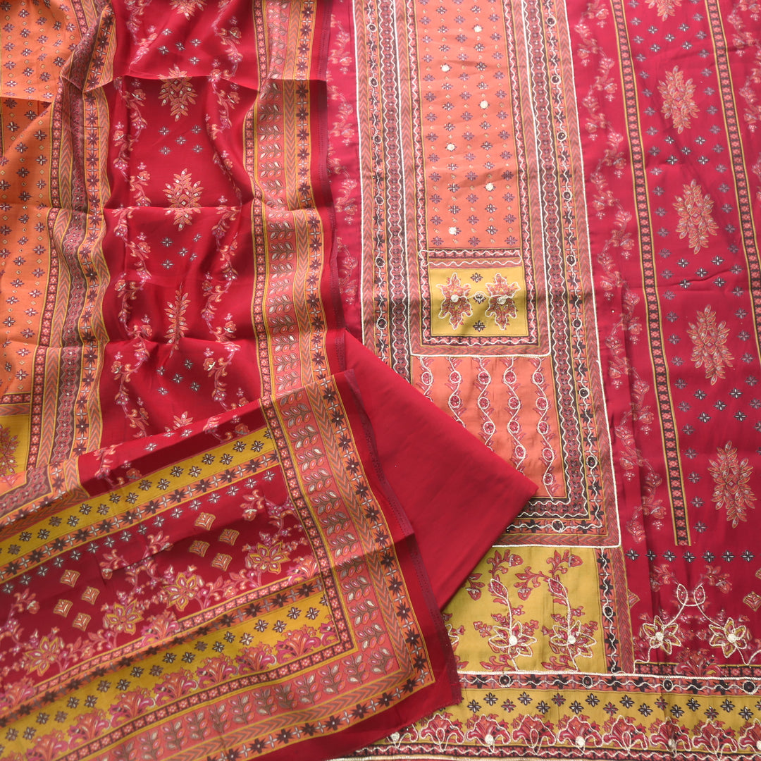 Darshanavi Berry Red with Digital Printed Swarovski Work Muslin Suit Set