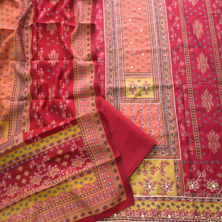 Darshanavi Berry Red with Digital Printed Swarovski Work Muslin Suit Set