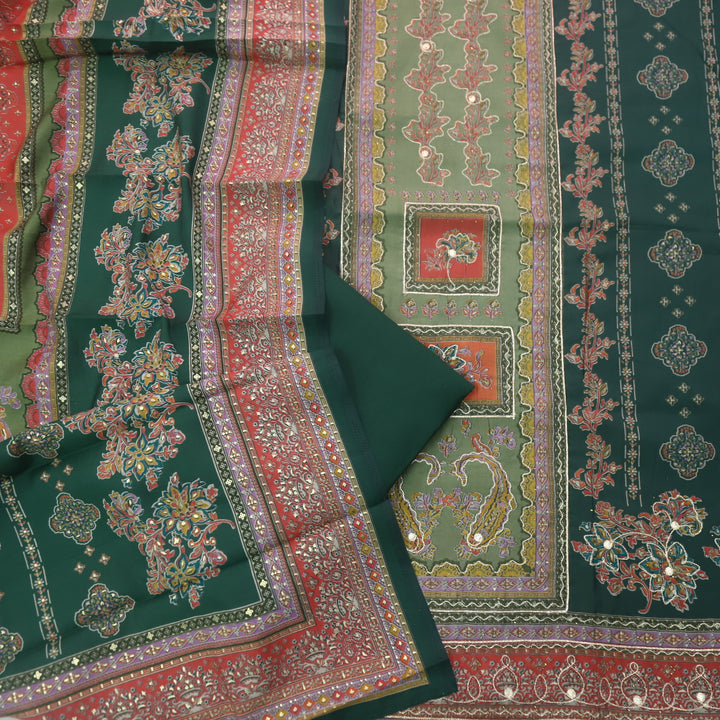 Darshanavi Sacramento Green with Digital Printed Swarovski Work Muslin Suit Set