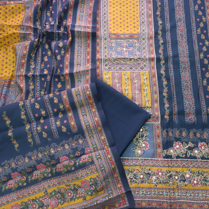 Darshanavi Navy Blue with Digital Printed Swarovski Work Muslin Suit Set