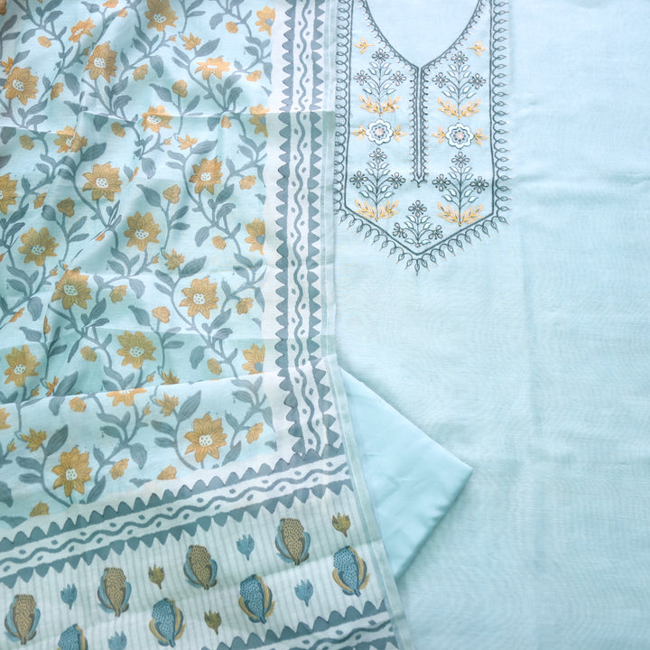 Rukshah Blue Teal with Black Thread Weaved Work Chanderi Suit Set