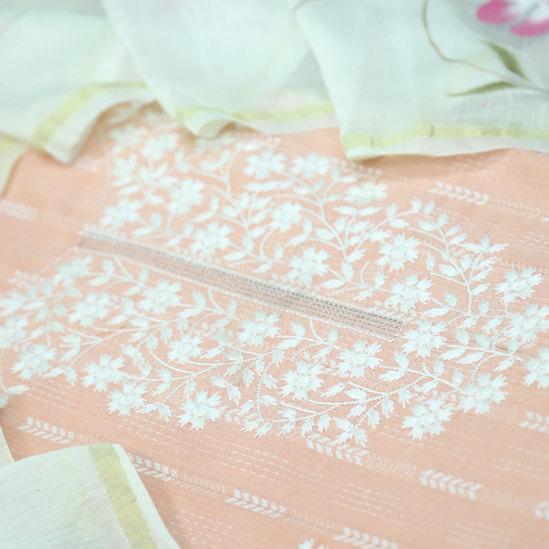 Rubiya Baby Peach Inspired Chikankari Work Neck Cotton Suit Set