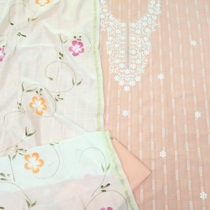 Rubiya Baby Peach Inspired Chikankari Work Neck Cotton Suit Set