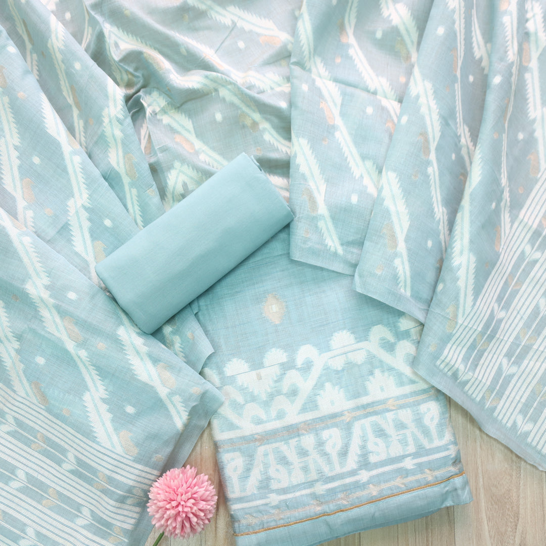 Jannat Faded Blue Authentic Jamdani Top and Jamdani Dupatta