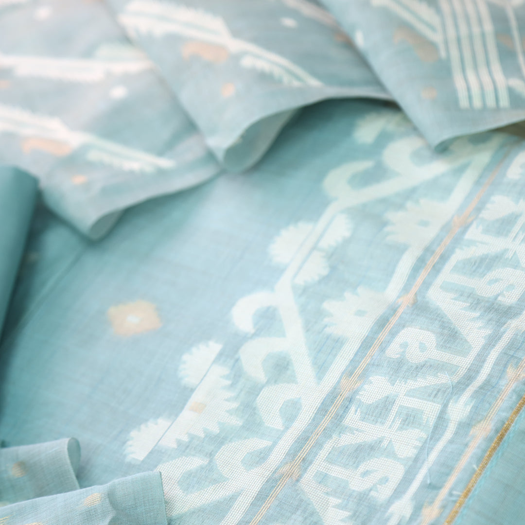 Jannat Faded Blue Authentic Jamdani Top and Jamdani Dupatta