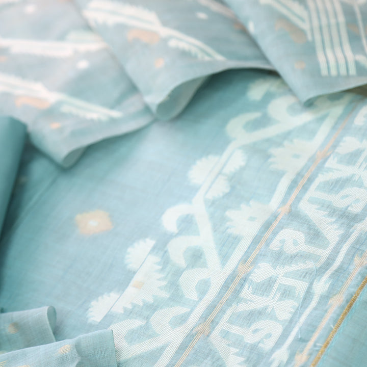 Jannat Faded Blue Authentic Jamdani Top and Jamdani Dupatta