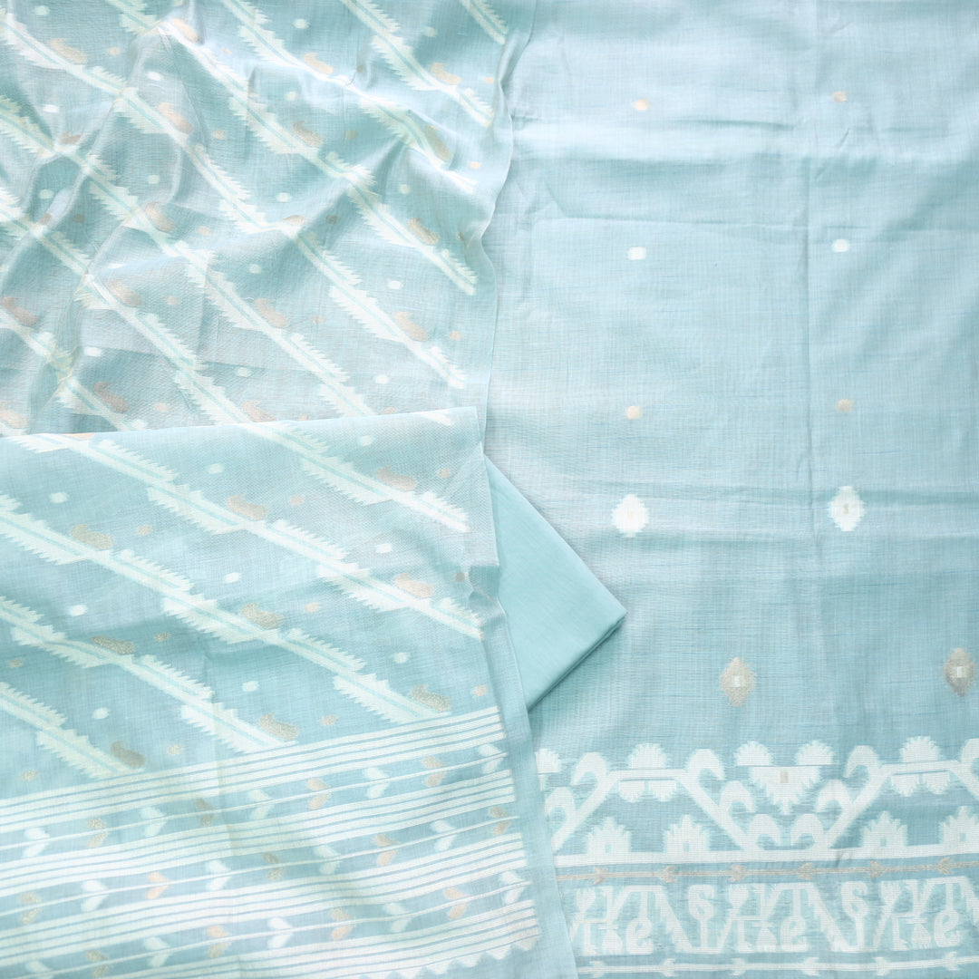 Jannat Faded Blue Authentic Jamdani Top and Jamdani Dupatta