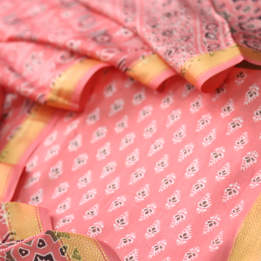 Resham Candy Pink Floral Printed Cotton Suit Set with Printed Dupatta