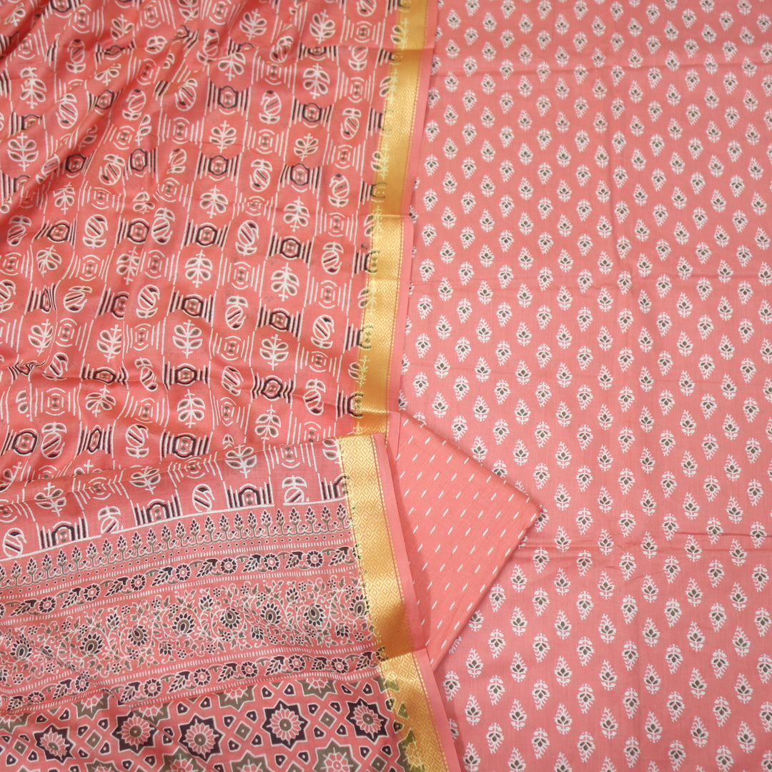 Resham Candy Pink Floral Printed Cotton Suit Set with Printed Dupatta