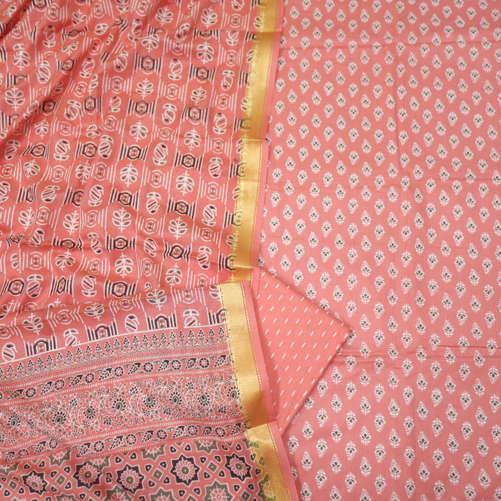 Resham Candy Pink Floral Printed Cotton Suit Set with Printed Dupatta