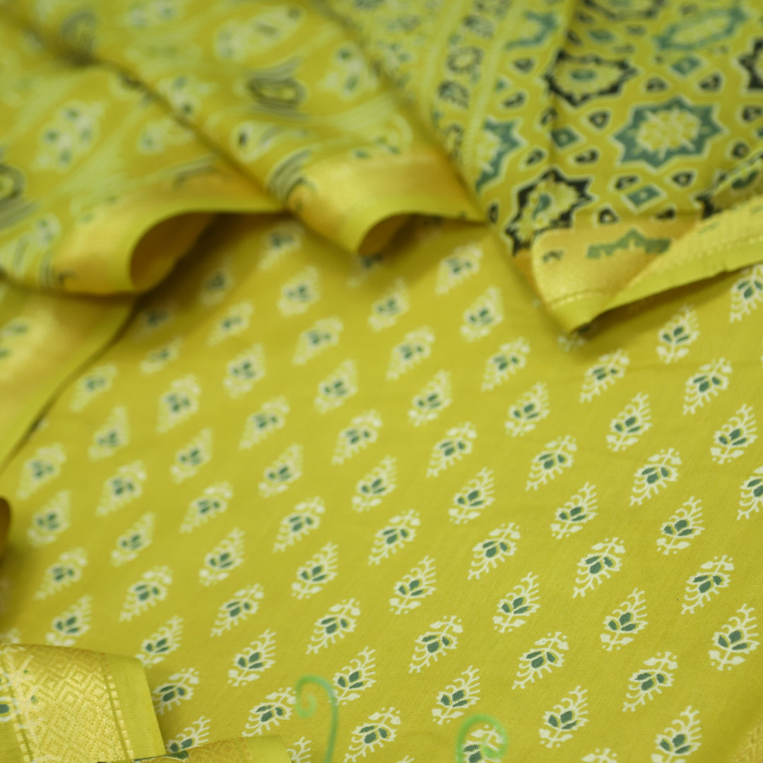 Reshma Lemon Yellow Floral Printed Cotton Suit Set with Printed Dupatta