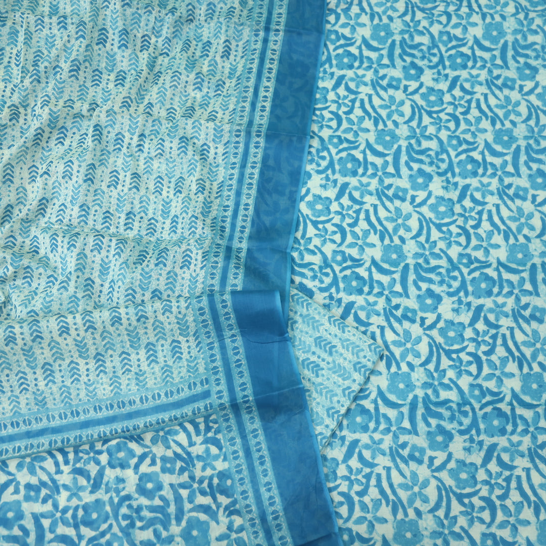 Shringaar Light Blue Floral Printed Cotton Top with Cotton Dupatta Suit Set D2