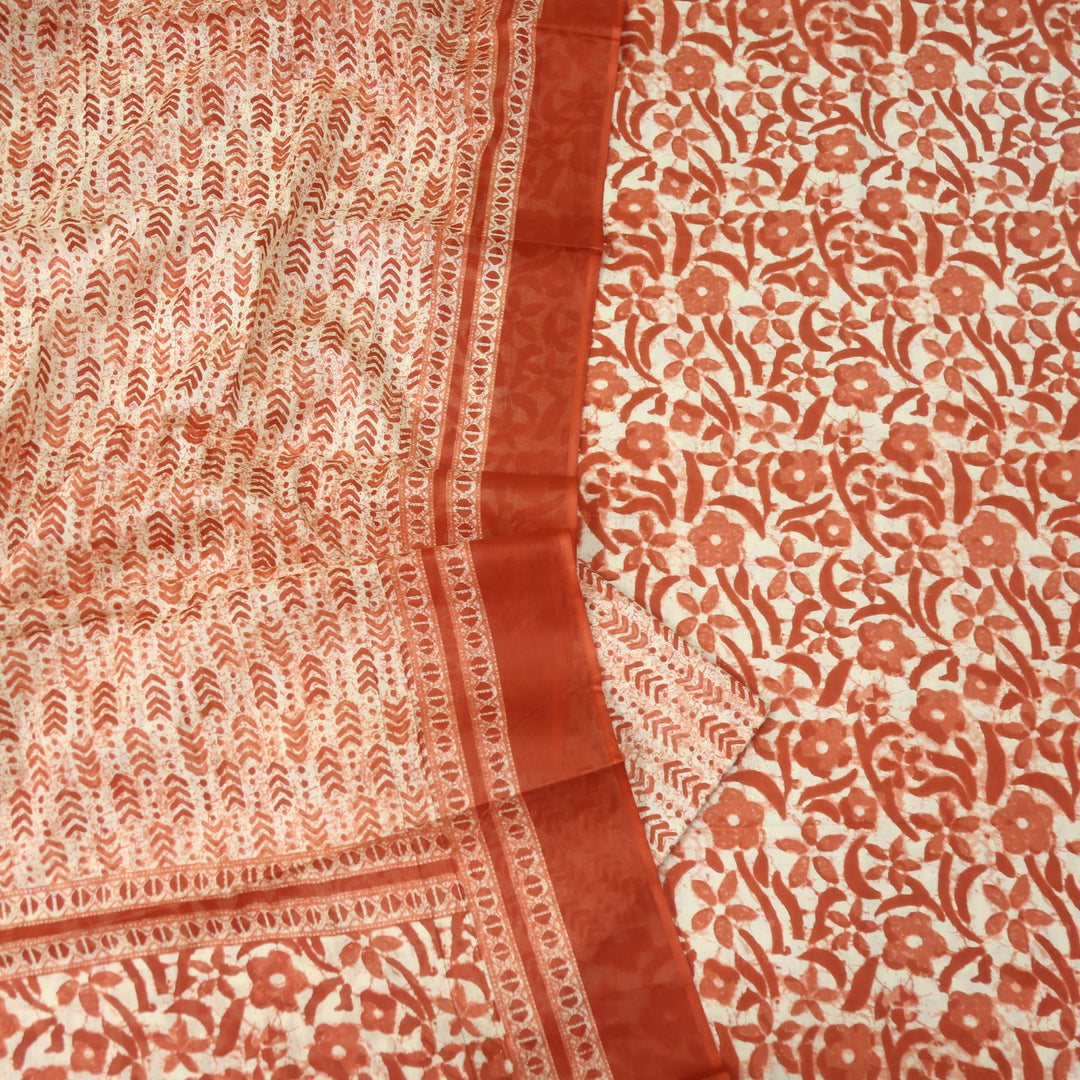 Shringaar Rust Orange Floral Printed Cotton Top with Cotton Dupatta Suit Set