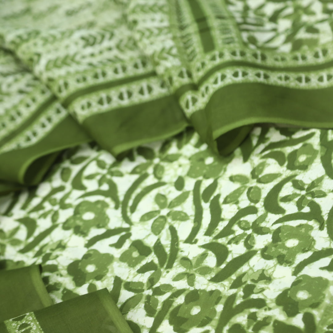 Shringaar Cabbage Green Floral Printed Cotton Top with Cotton Dupatta Suit Set