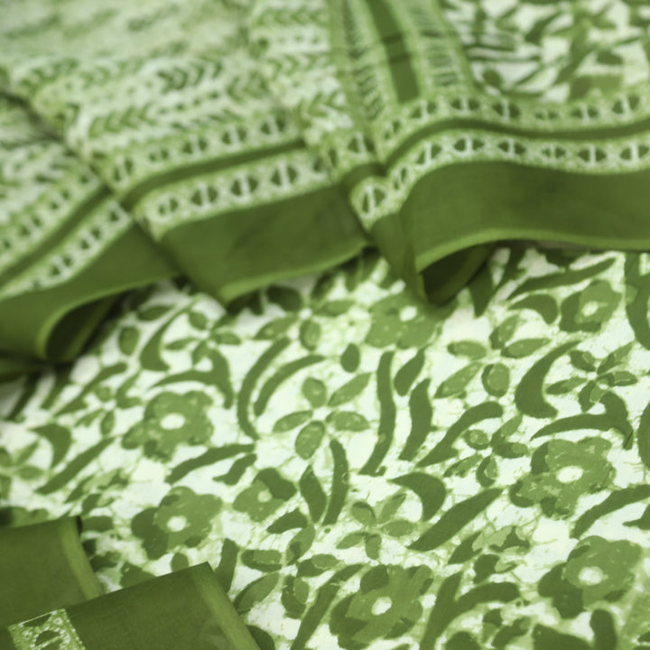 Shringaar Cabbage Green Floral Printed Cotton Top with Cotton Dupatta Suit Set