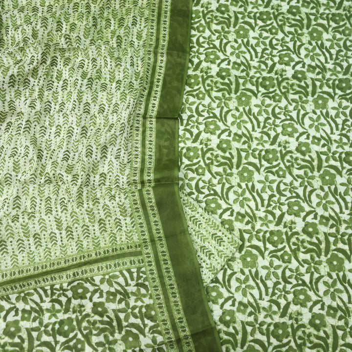 Shringaar Cabbage Green Floral Printed Cotton Top with Cotton Dupatta Suit Set