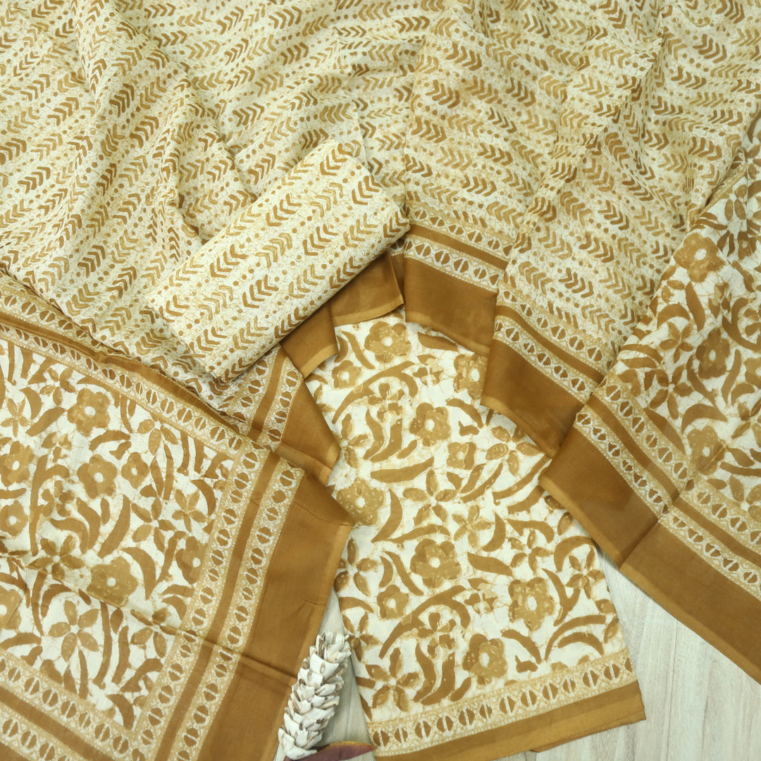 Shringaar Mustard Yellow Floral Printed Cotton Top with Cotton Dupatta Suit Set