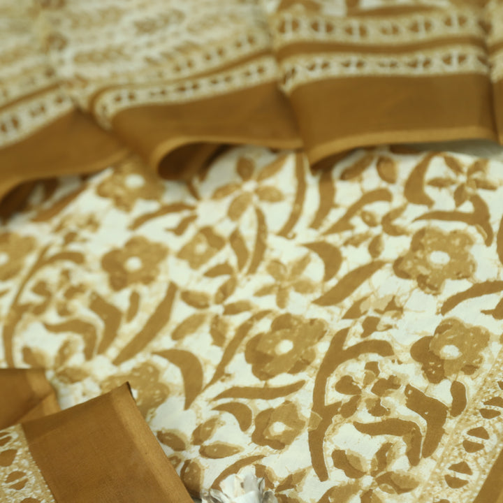 Shringaar Mustard Yellow Floral Printed Cotton Top with Cotton Dupatta Suit Set