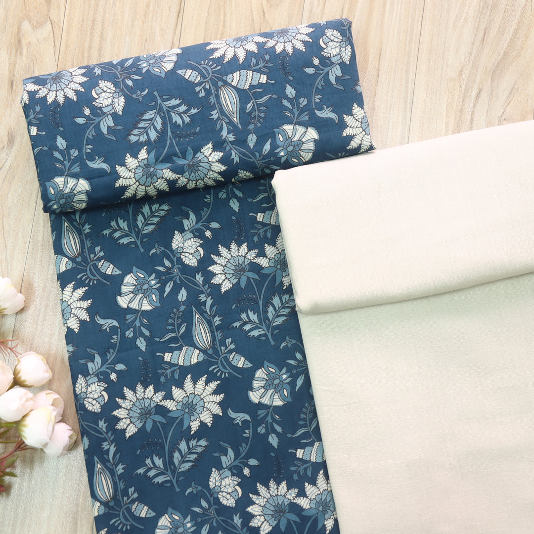 Riwasyish Dark Navy Floral Print Cotton 2 Piece Set