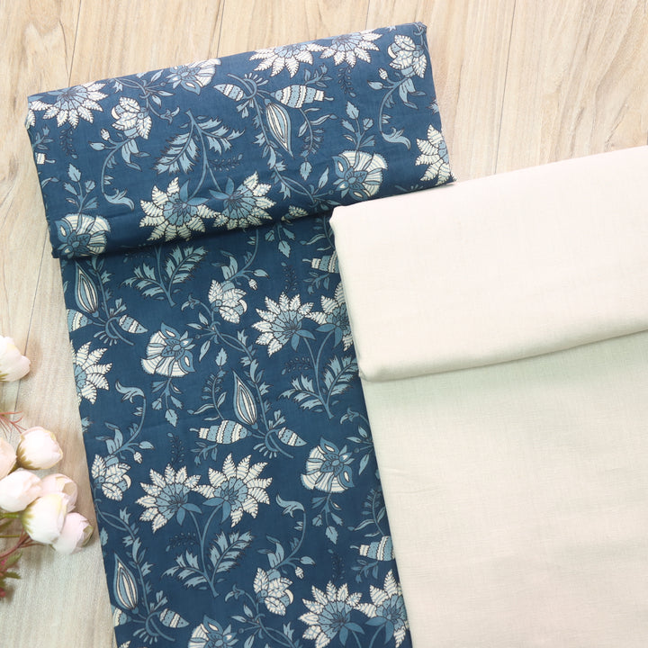 Riwasyish Dark Navy Floral Print Cotton 2 Piece Set