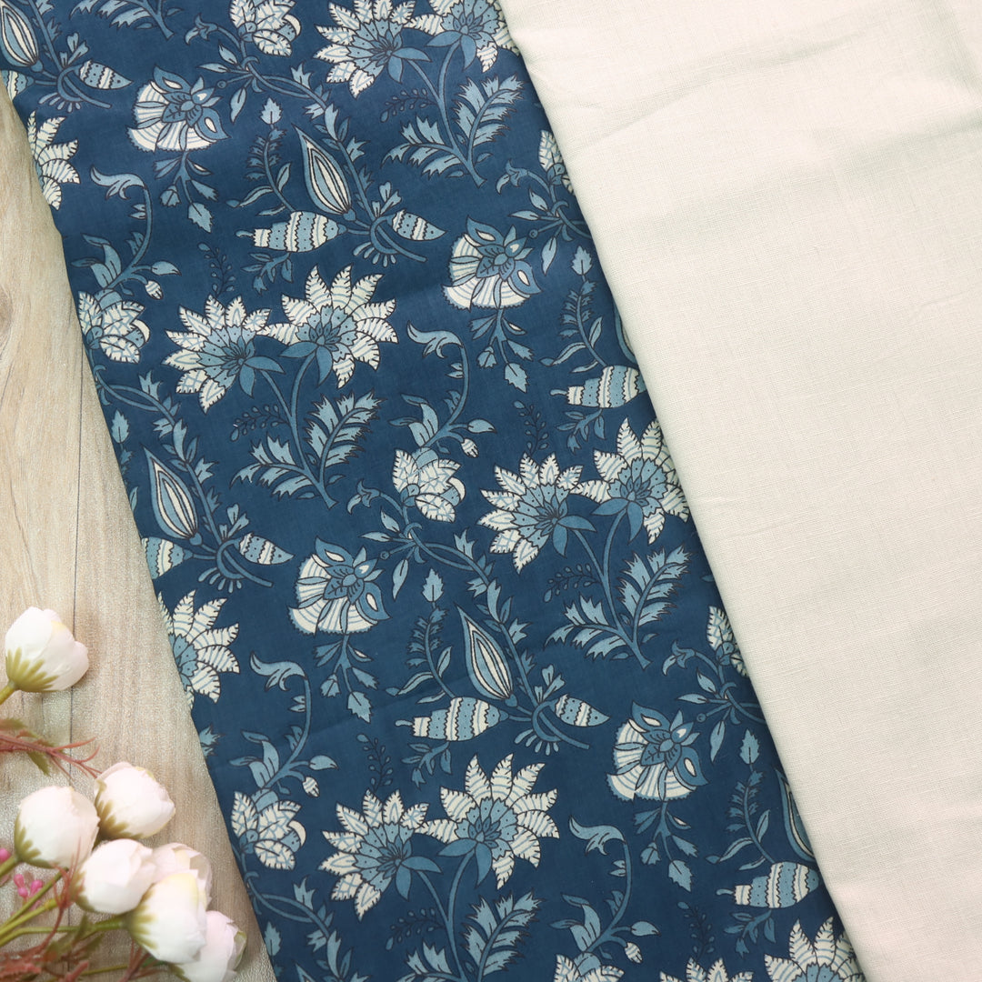 Riwasyish Dark Navy Floral Print Cotton 2 Piece Set