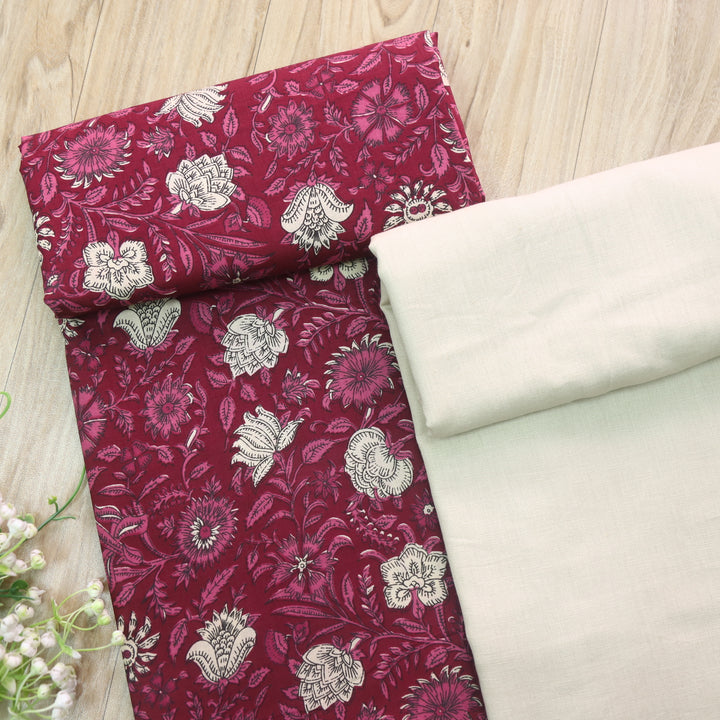 Riwasyish Dark Magenta Floral Print Cotton 2 Piece Set
