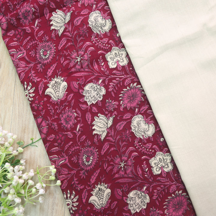 Riwasyish Dark Magenta Floral Print Cotton 2 Piece Set