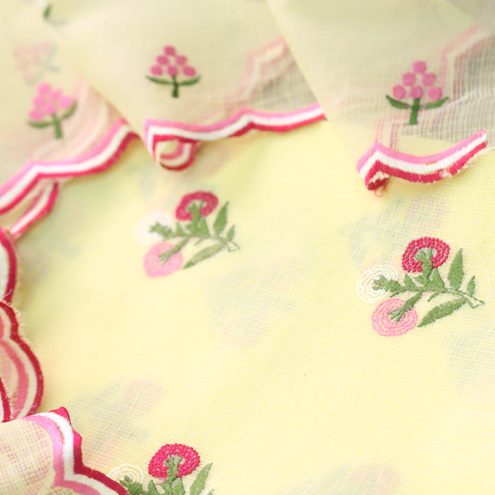 Kamleya Pineapple Yellow Floral Thread Work Kota Doriya Suit Set