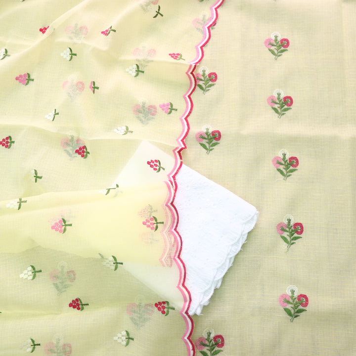 Kamleya Pineapple Yellow Floral Thread Work Kota Doriya Suit Set