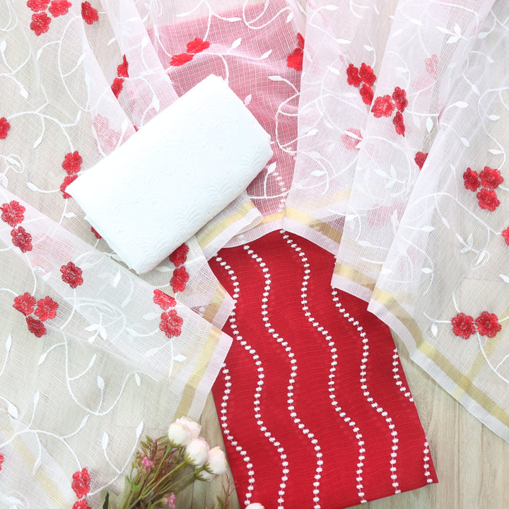 Kamleya Love Red All Over Thread Work Kota Doriya Suit Set