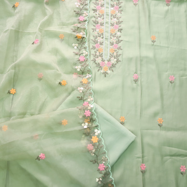 Rubiya Fresh Leaf Green Floral Thread Work Modal Suit Set