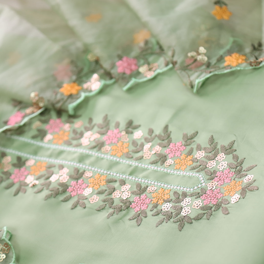 Rubiya Fresh Leaf Green Floral Thread Work Modal Suit Set