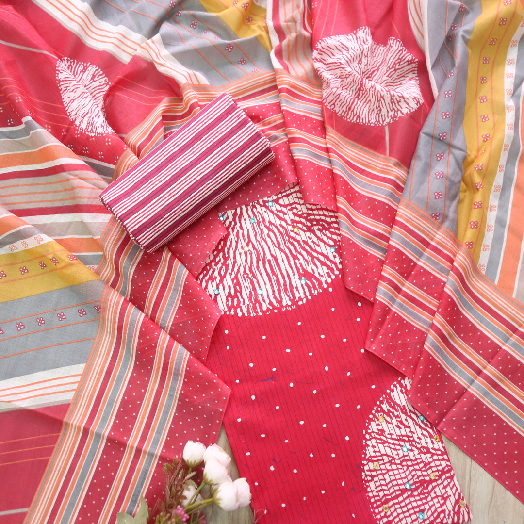 Riwayaat Bright Pink Mirror Work Printed Cotton Suit Set