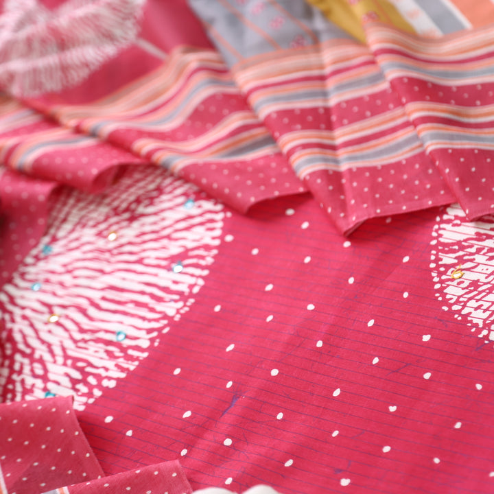 Riwayaat Bright Pink Mirror Work Printed Cotton Suit Set