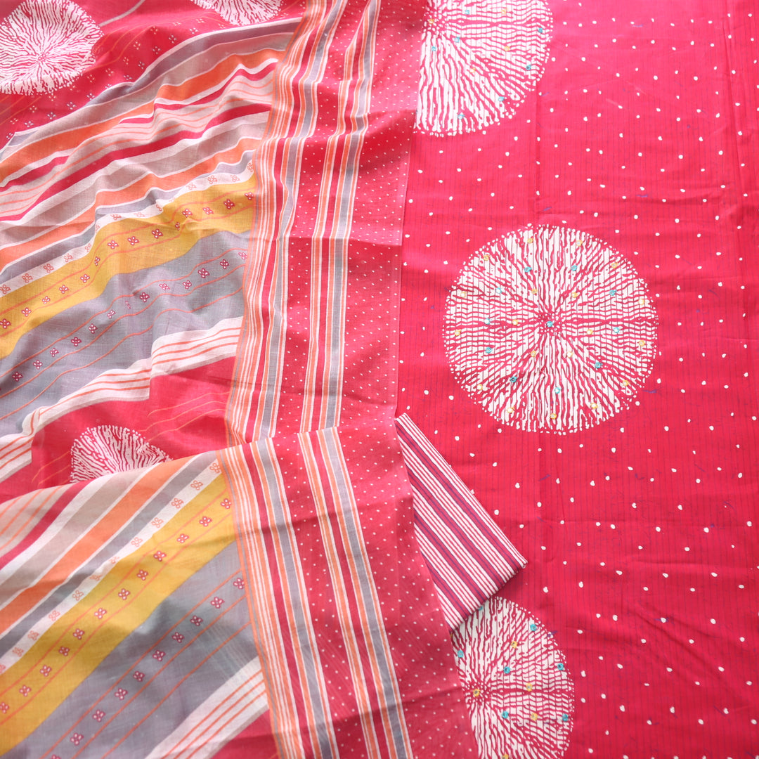 Riwayaat Bright Pink Mirror Work Printed Cotton Suit Set