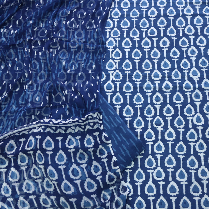Aatish Space Blue Dabu Inspired Printed Cotton Suit Set D1