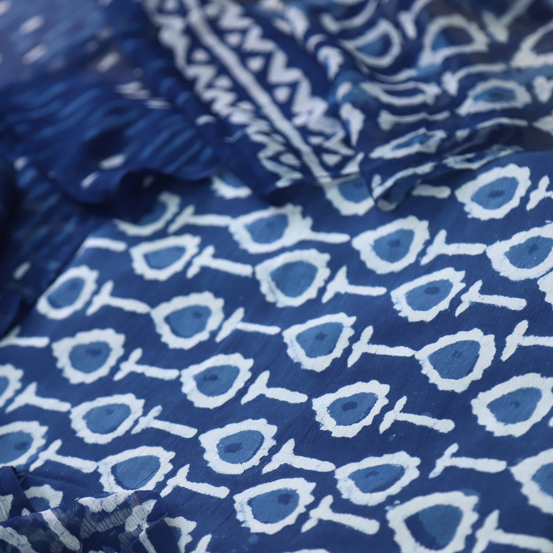 Aatish Space Blue Dabu Inspired Printed Cotton Suit Set D1