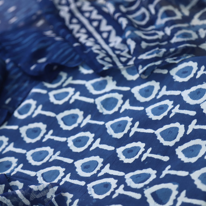 Aatish Space Blue Dabu Inspired Printed Cotton Suit Set D1