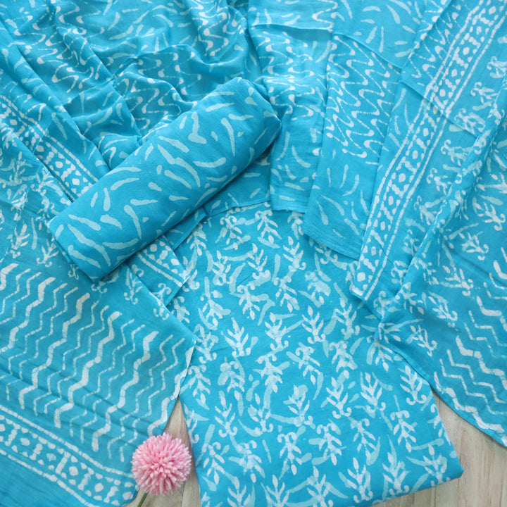 Ada Light Blue Dabu Inspired Printed Cotton Suit Set