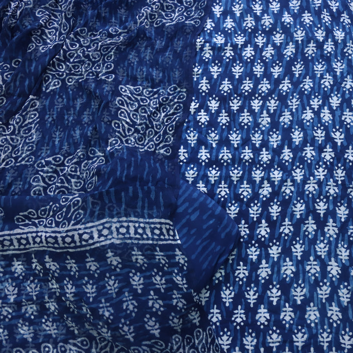 Aatish Space Blue Dabu Inspired Printed Cotton Suit Set D2