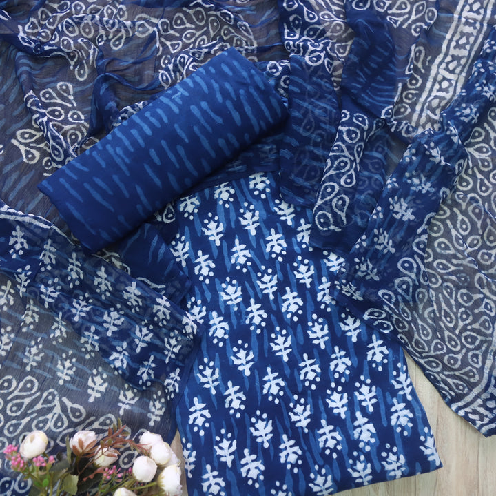 Aatish Space Blue Dabu Inspired Printed Cotton Suit Set D2