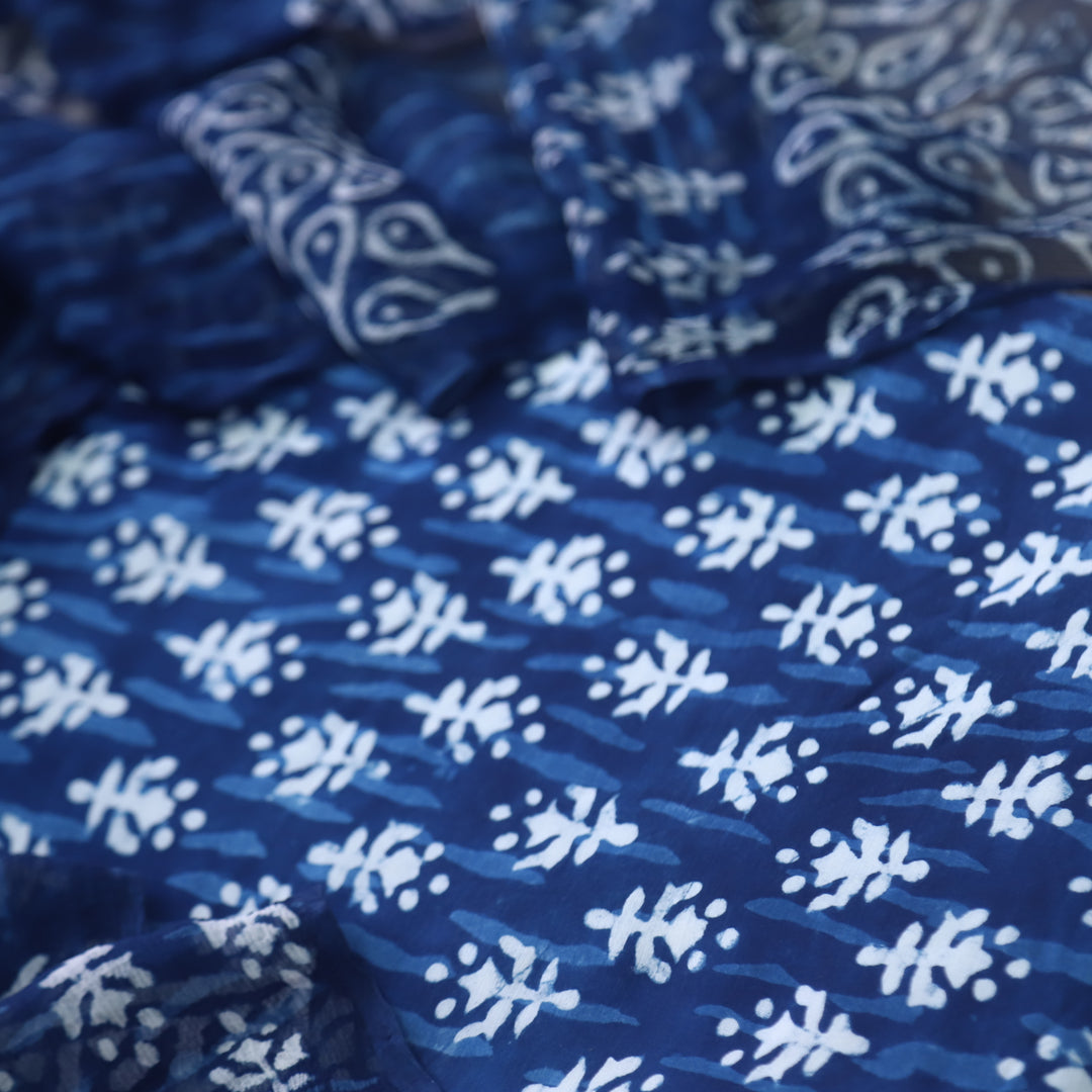Aatish Space Blue Dabu Inspired Printed Cotton Suit Set D2