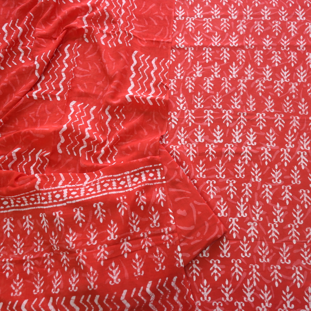 Ada Coral Orange Dabu Inspired Printed Cotton Suit Set