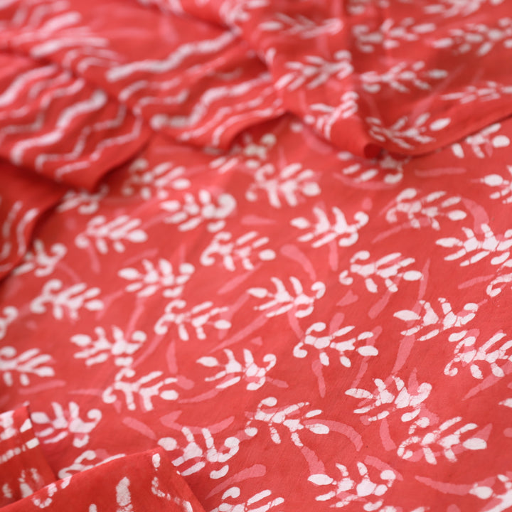 Ada Coral Orange Dabu Inspired Printed Cotton Suit Set