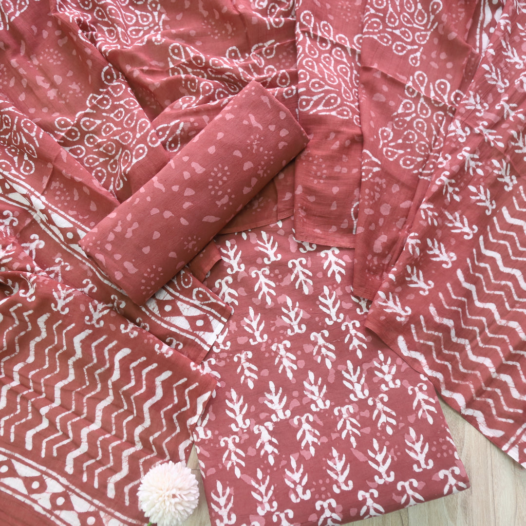 Ada Choco Brown Dabu Inspired Printed Cotton Suit Set