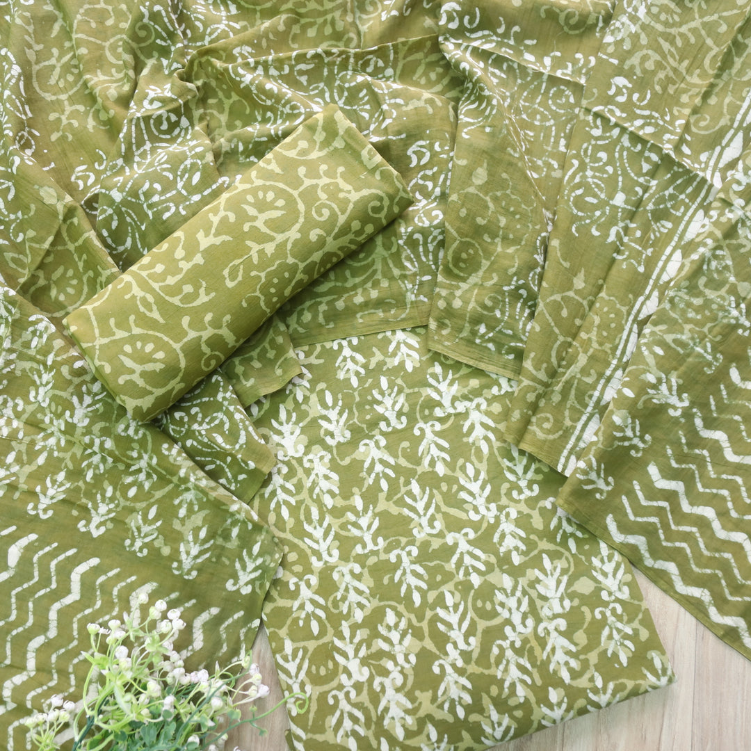 Ada Forest Green Dabu Inspired Printed Cotton Suit Set