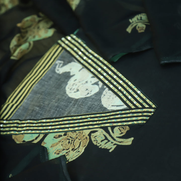 Rubiya Ebony Black V Neck with Placement Printed Cotton Suit Set