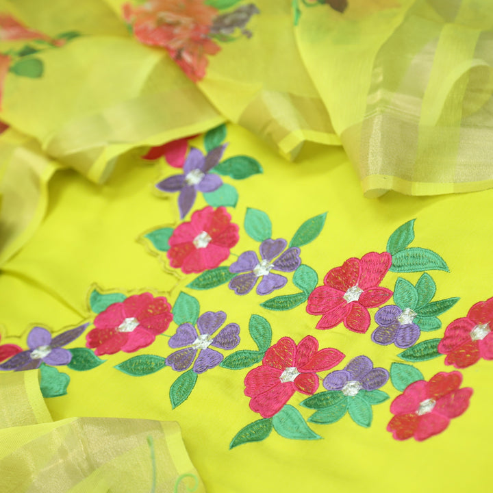 Rubiya Sunglow Yellow Floral Thread Cut Neck Work Modal Suit Set