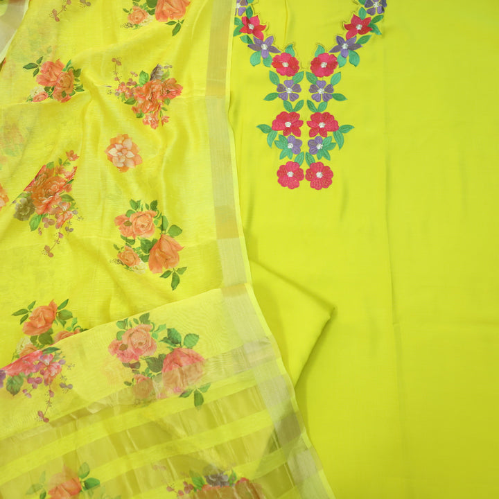 Rubiya Sunglow Yellow Floral Thread Cut Neck Work Modal Suit Set